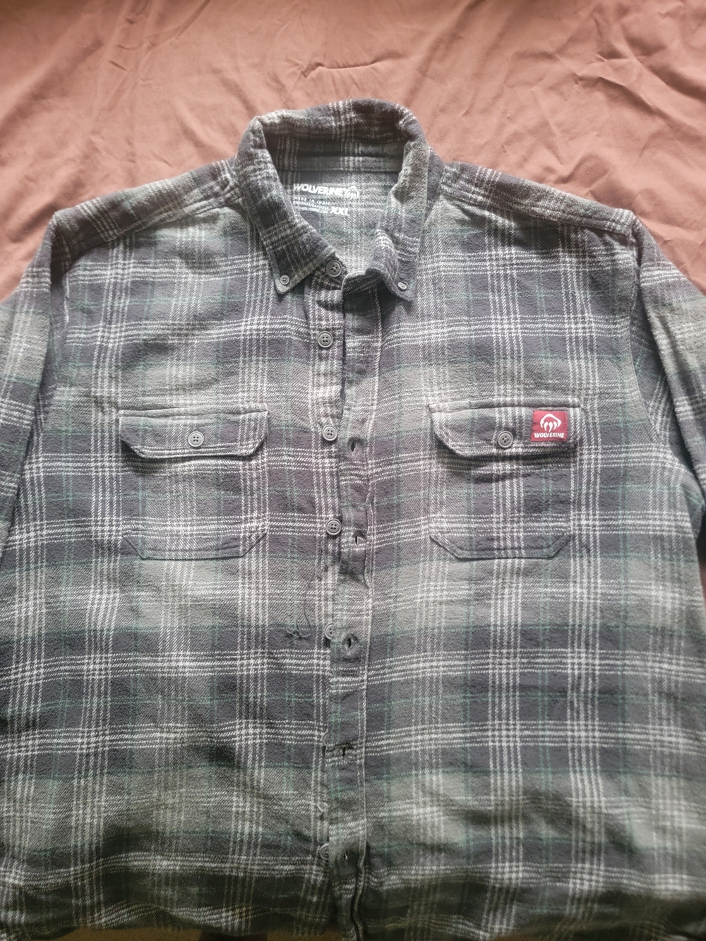 Wolverine Men’s Gray Plaid Button-Down Work Shirt